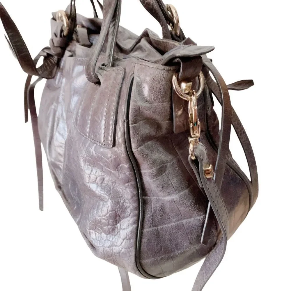 Luana Embossed Calf Leather Bag, Charcoal Grey